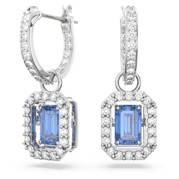 Una drop earrings Octagon cut, Blue, Rhodium plated - Image 2