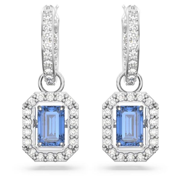 Una drop earrings Octagon cut, Blue, Rhodium plated - Image 3