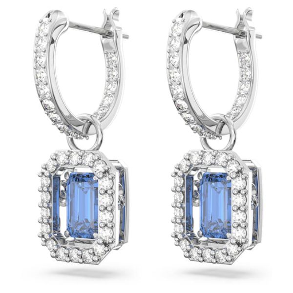 Una drop earrings Octagon cut, Blue, Rhodium plated - Image 4