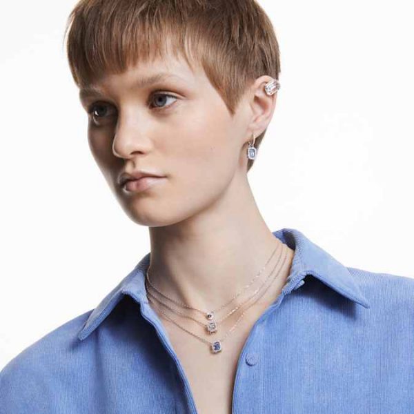 Una drop earrings Octagon cut, Blue, Rhodium plated - Image 6