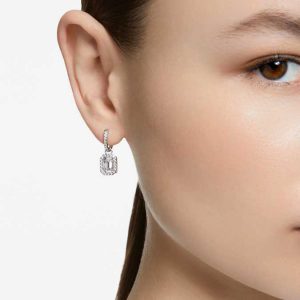 Una drop earrings Octagon cut, White, Rhodium plated