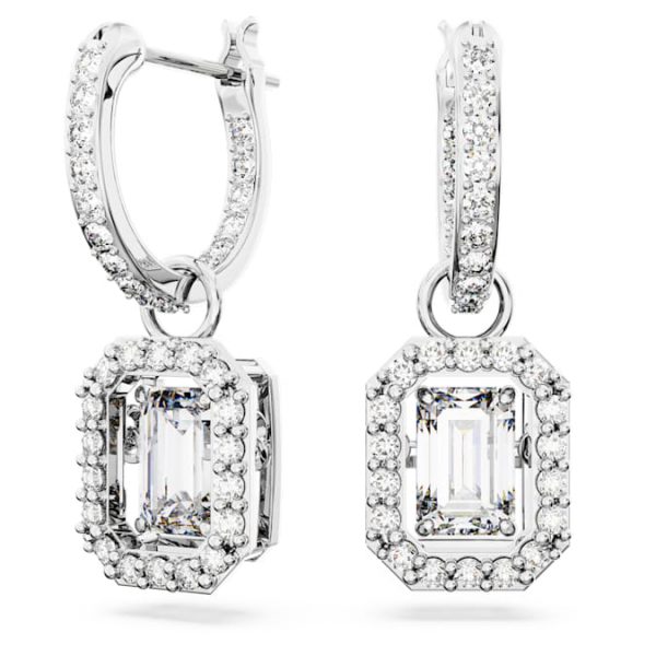 Una drop earrings Octagon cut, White, Rhodium plated - Image 2