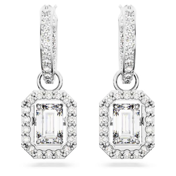 Una drop earrings Octagon cut, White, Rhodium plated - Image 3