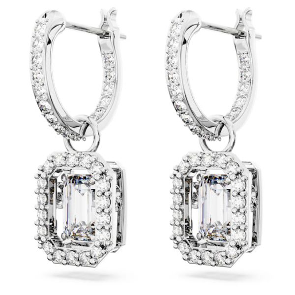 Una drop earrings Octagon cut, White, Rhodium plated - Image 4