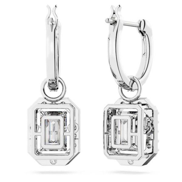 Una drop earrings Octagon cut, White, Rhodium plated - Image 5