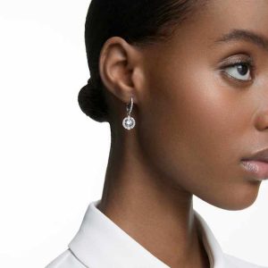 Una drop earrings Round cut, White, Rhodium plated