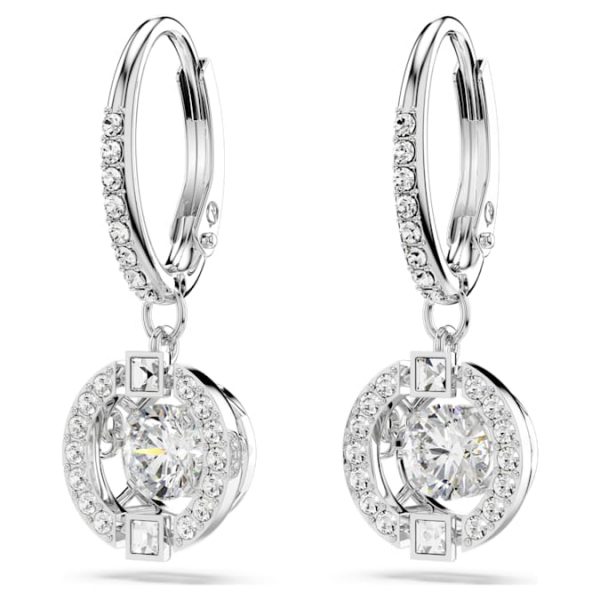 Una drop earrings Round cut, White, Rhodium plated - Image 4