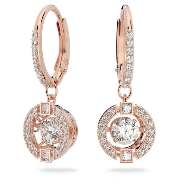 Una drop earrings Round cut, White, Rose gold-tone plated - Image 2