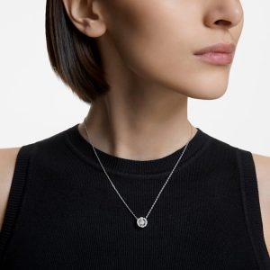 Una necklace Round cut, White, Rhodium plated