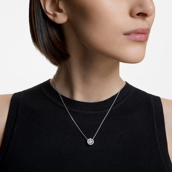 Una necklace Round cut, White, Rhodium plated