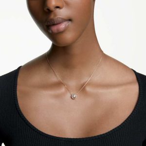 Una necklace Round cut, White, Rose gold-tone plated