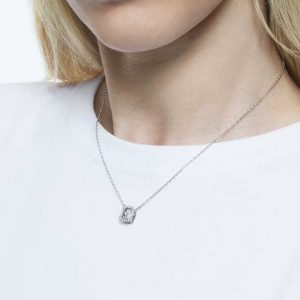 Una pendant Octagon cut, White, Rhodium plated