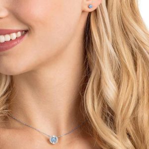 Una set Round cut, Blue, Rhodium plated