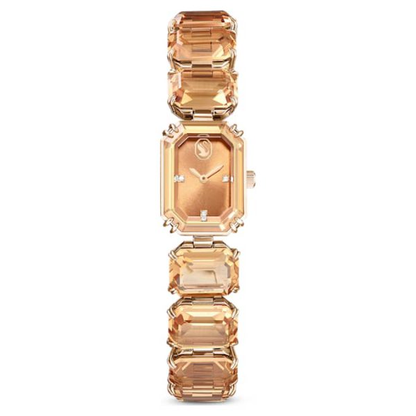 Watch Octagon cut bracelet, Brown, Champagne gold-tone finish - Image 2