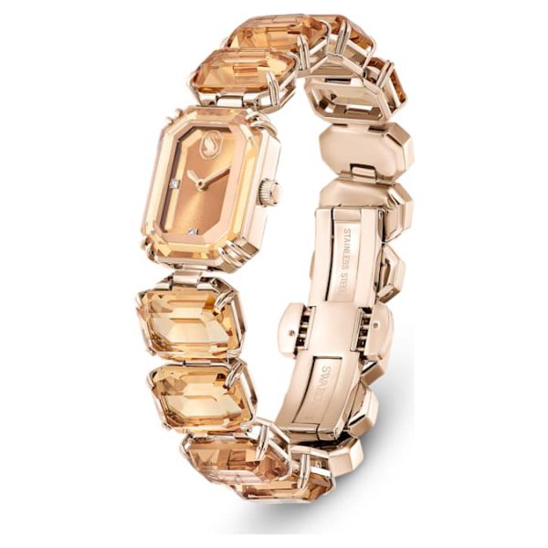 Watch Octagon cut bracelet, Brown, Champagne gold-tone finish - Image 3