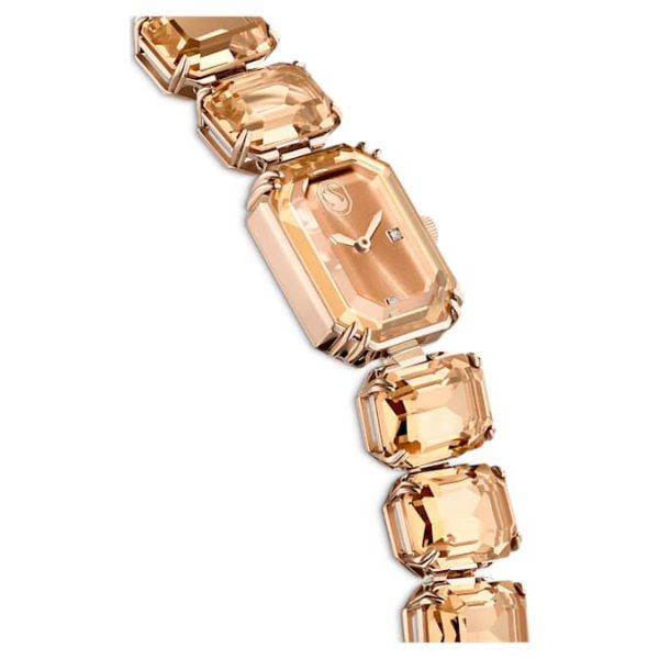Watch Octagon cut bracelet, Brown, Champagne gold-tone finish - Image 6