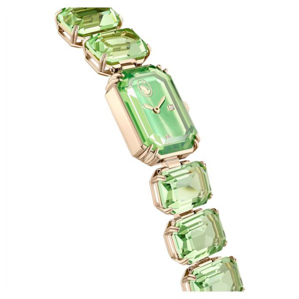 Watch Octagon cut bracelet, Green, Champagne gold-tone finish - Image 6