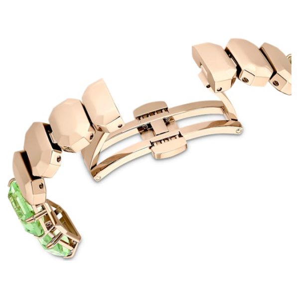 Watch Octagon cut bracelet, Green, Champagne gold-tone finish - Image 7