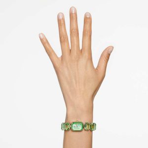 Watch Octagon cut bracelet, Green, Champagne gold-tone finish