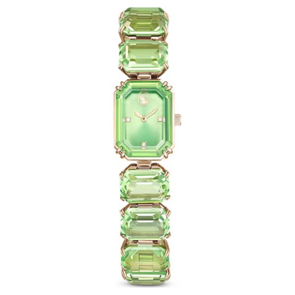 Watch Octagon cut bracelet, Green, Champagne gold-tone finish - Image 2