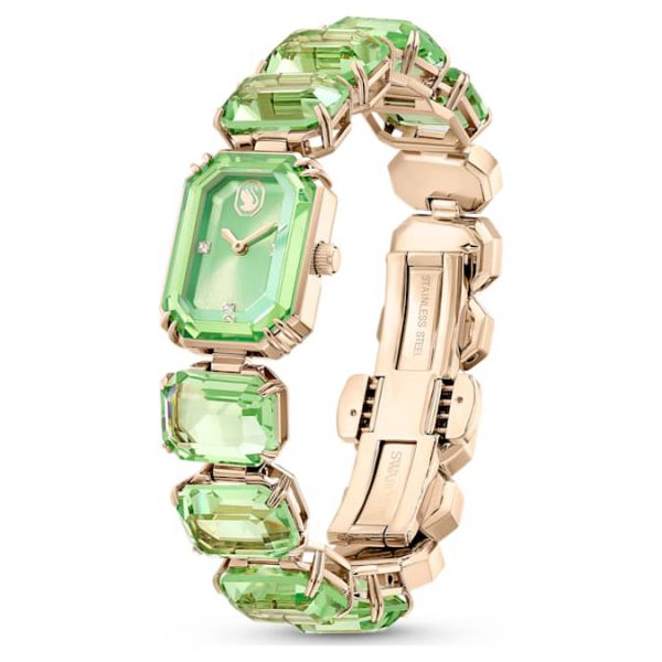 Watch Octagon cut bracelet, Green, Champagne gold-tone finish - Image 3