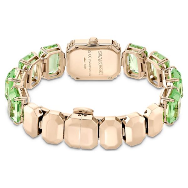 Watch Octagon cut bracelet, Green, Champagne gold-tone finish - Image 4