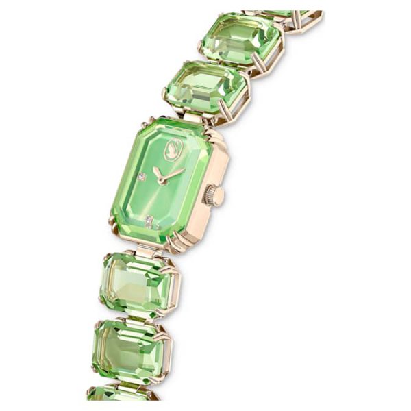 Watch Octagon cut bracelet, Green, Champagne gold-tone finish - Image 5