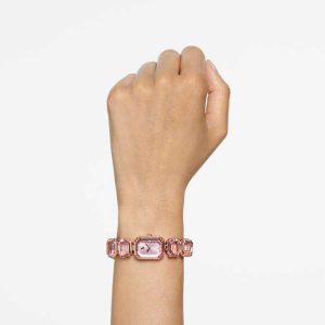 Watch Octagon cut bracelet, Pink, Rose gold-tone finish