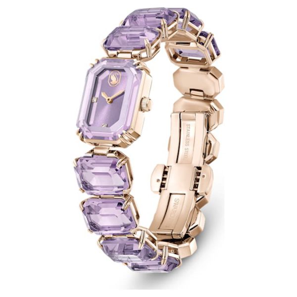 Watch Octagon cut bracelet, Purple, Champagne gold-tone finish - Image 3