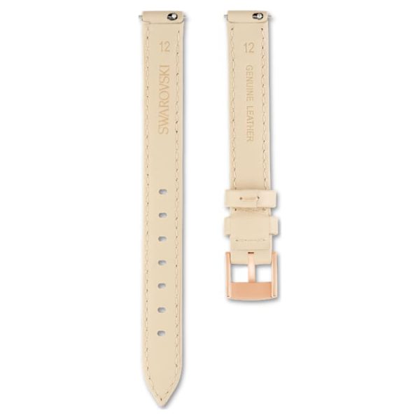 Watch strap 12 mm (0.47") width, Leather, Beige, Rose gold-tone finish - Image 2