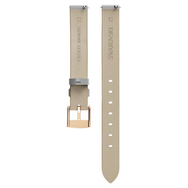 Watch strap 12 mm (0.47") width, Leather, Silver tone, Rose gold-tone finish - Image 3