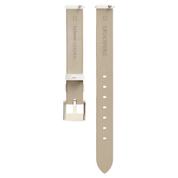 Watch strap 12 mm (0.47") width, Leather, White, Champagne gold-tone finish - Image 3