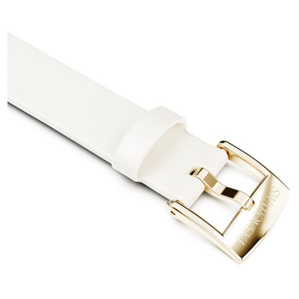 Watch strap 12 mm (0.47") width, Leather, White, Champagne gold-tone finish - Image 2