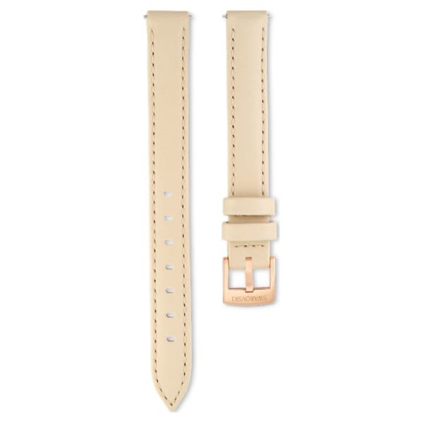 Watch strap 12 mm (0.47") width, Leather, Beige, Rose gold-tone finish
