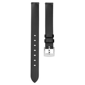 Watch strap 12 mm (0.47") width, Leather, Black, Stainless steel