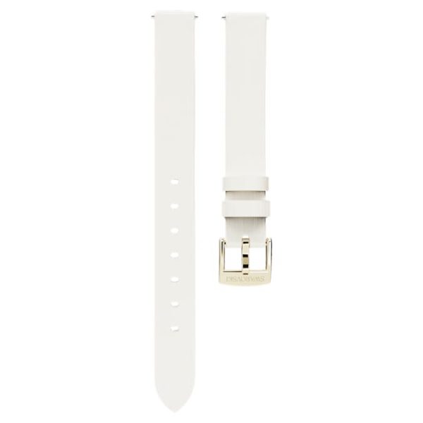 Watch strap 12 mm (0.47") width, Leather, White, Champagne gold-tone finish