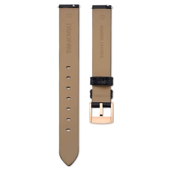 Watch strap 13 mm (0.51") width, Leather, Black, Rose gold-tone finish - Image 3