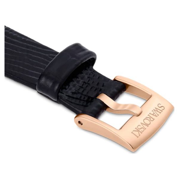 Watch strap 13 mm (0.51") width, Leather, Black, Rose gold-tone finish - Image 2