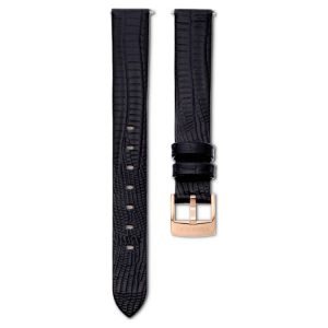 Watch strap 13 mm (0.51") width, Leather, Black, Rose gold-tone finish