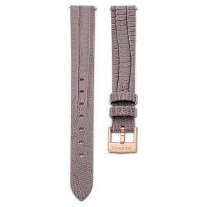Watch strap 13 mm (0.51") width, Leather, Gray, Rose gold-tone finish