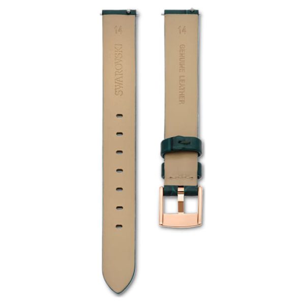 Watch strap 14 mm (0.55") width, Leather, Green, Rose gold-tone finish - Image 3