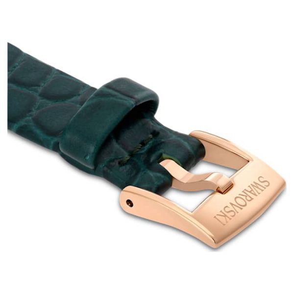 Watch strap 14 mm (0.55") width, Leather, Green, Rose gold-tone finish - Image 2