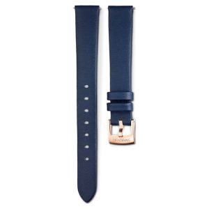 Watch strap 14 mm (0.55") width, Leather, Blue, Rose gold-tone finish