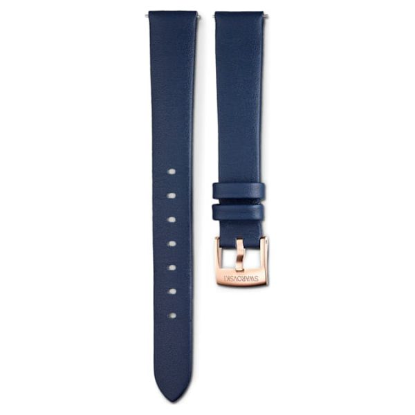 Watch strap 14 mm (0.55") width, Leather, Blue, Rose gold-tone finish