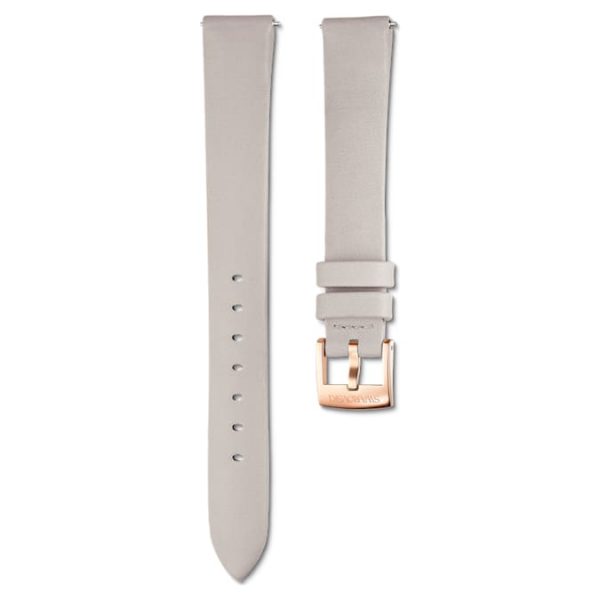 Watch strap 14 mm (0.55") width, Leather, Gray, Rose gold-tone finish