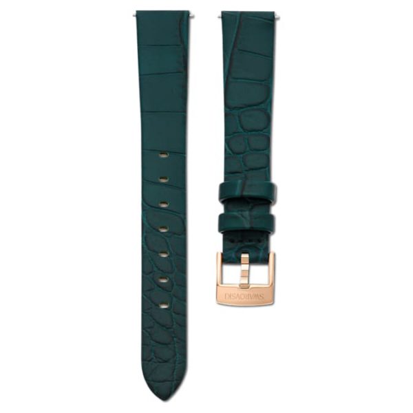 Watch strap 14 mm (0.55") width, Leather, Green, Rose gold-tone finish