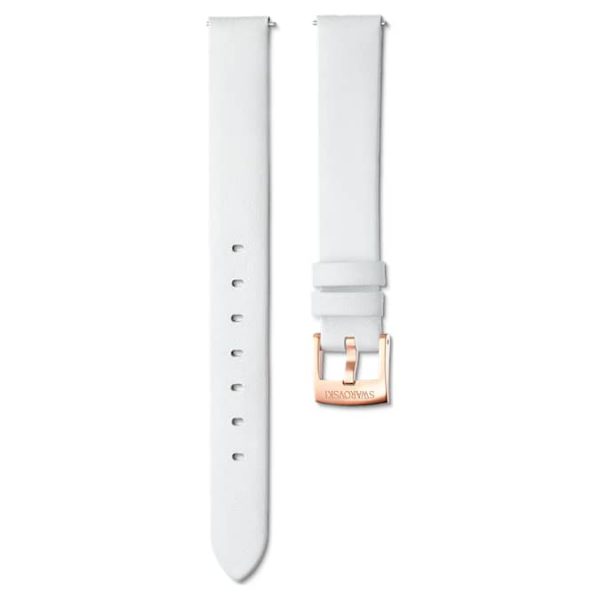 Watch strap 14 mm (0.55") width, Leather, White, Rose gold-tone finish