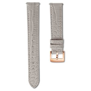 Watch strap 15 mm (0.59") width, Leather with stitching, Gray, Rose gold-tone finish