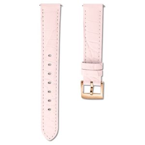 Watch strap 15 mm (0.59") width, Leather with stitching, Pink, Rose gold-tone finish