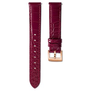 Watch strap 15 mm (0.59") width, Leather with stitching, Red, Rose gold-tone finish